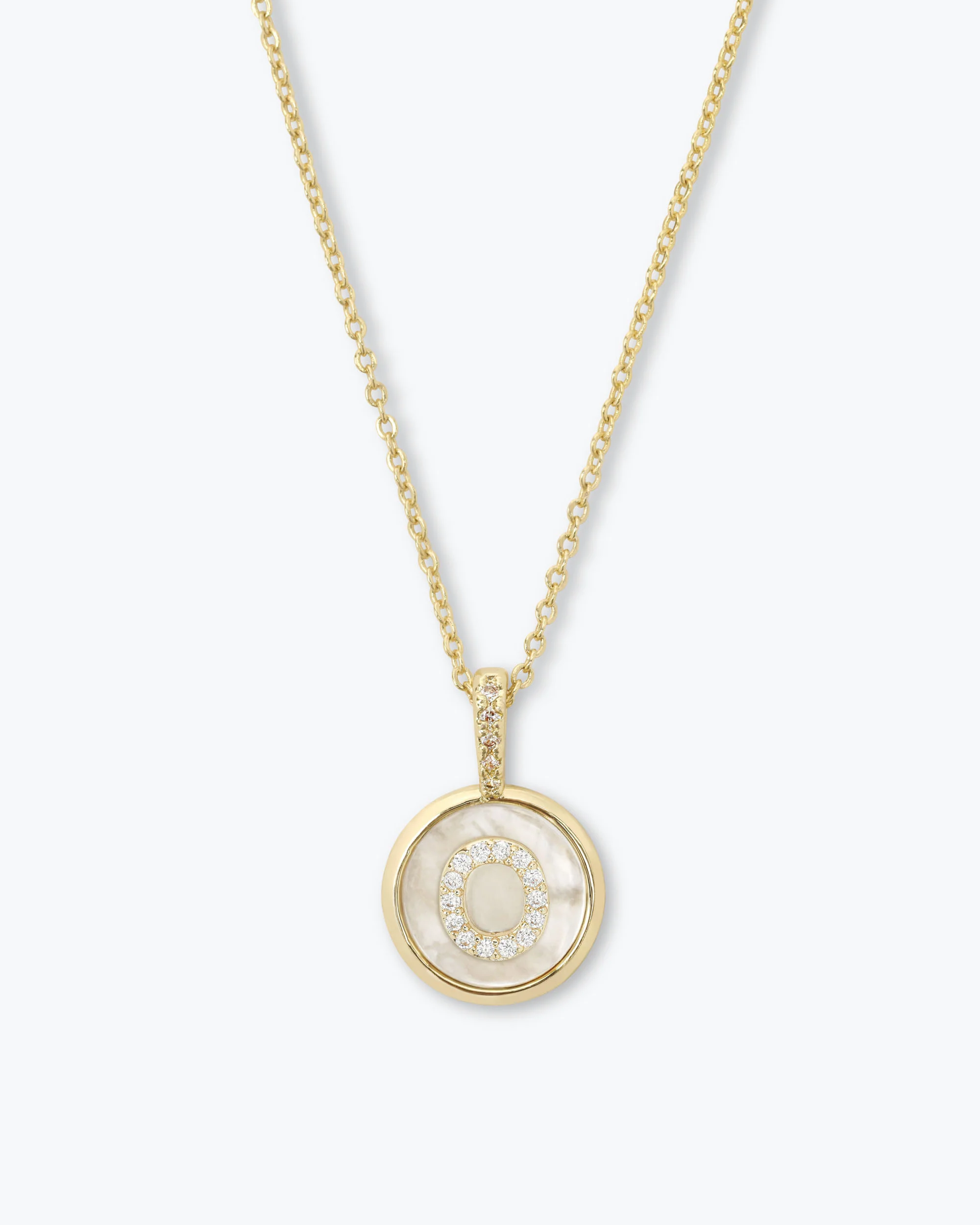 Love Letters Medallion Necklace 12mm - Gold|White Diamondettes - Image 15