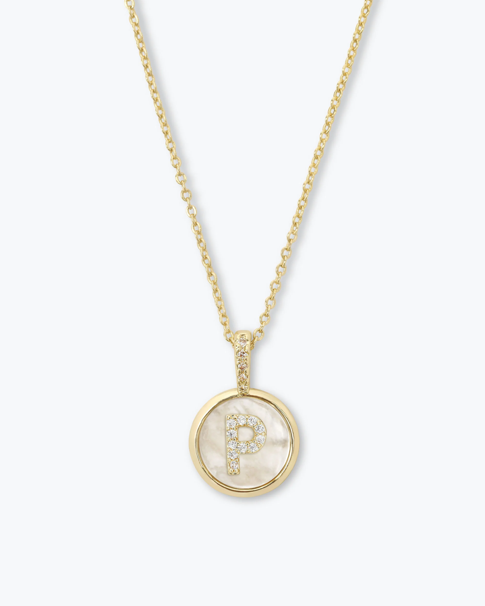Love Letters Medallion Necklace 12mm - Gold|White Diamondettes - Image 16