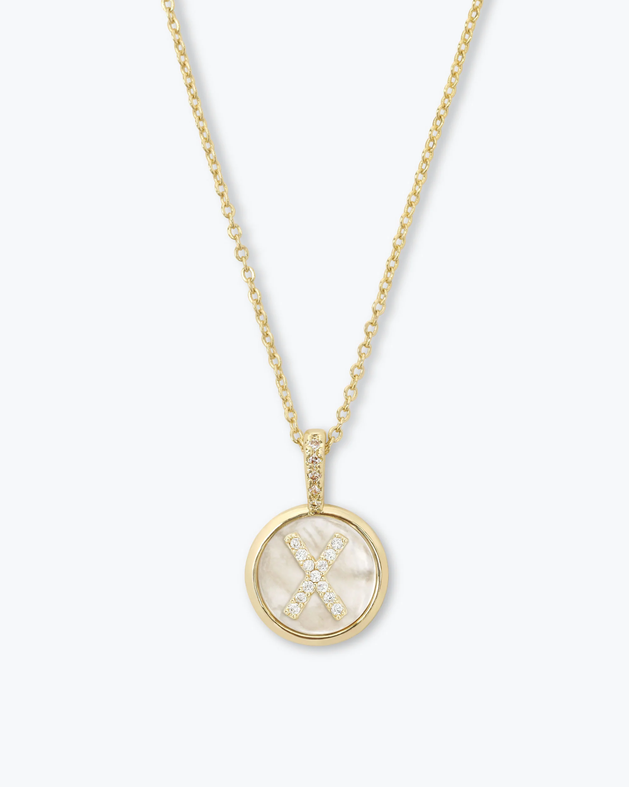 Love Letters Medallion Necklace 12mm - Gold|White Diamondettes - Image 24