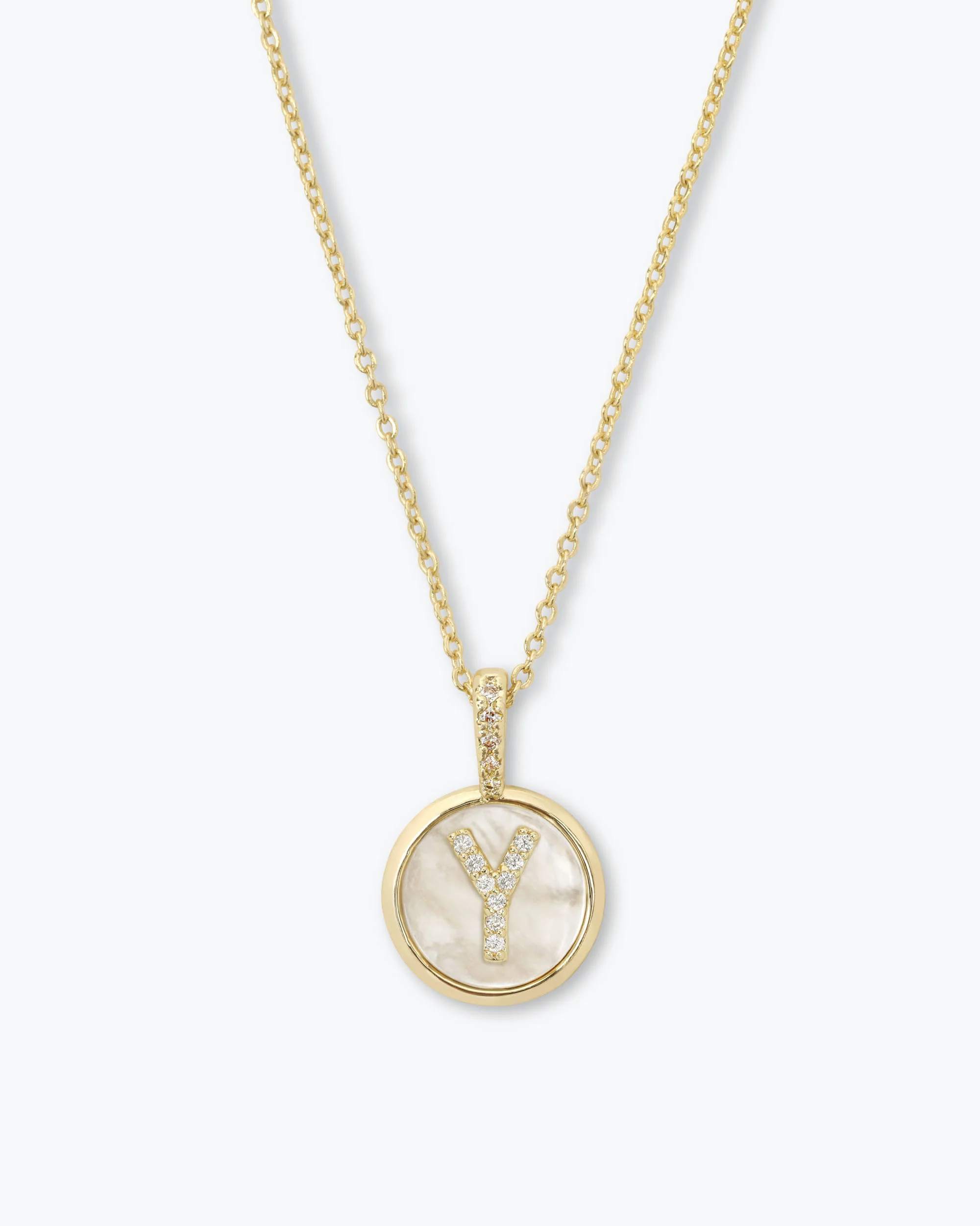 Love Letters Medallion Necklace 12mm - Gold|White Diamondettes - Image 25