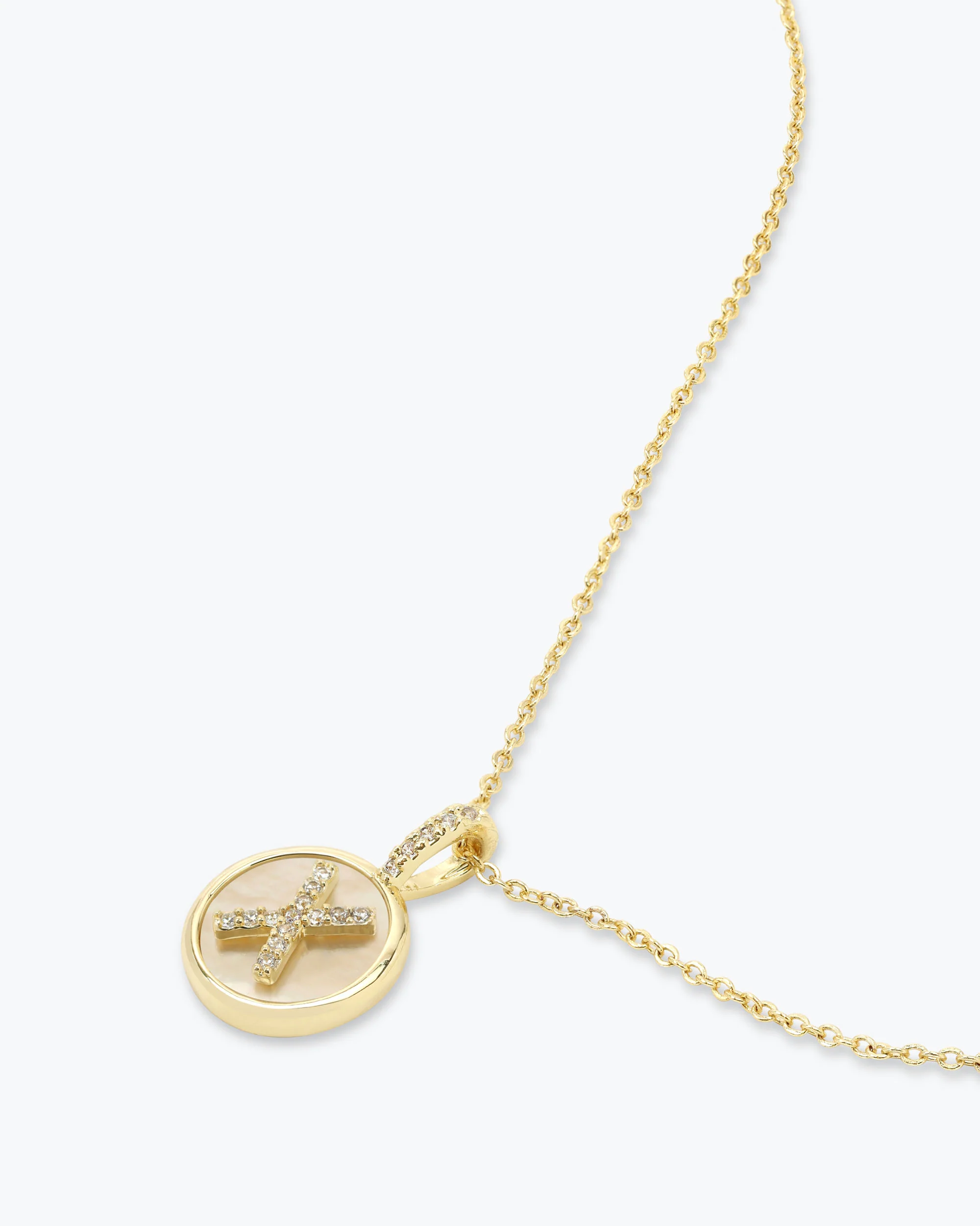 Love Letters Medallion Necklace 12mm - Gold|White Diamondettes - Image 51