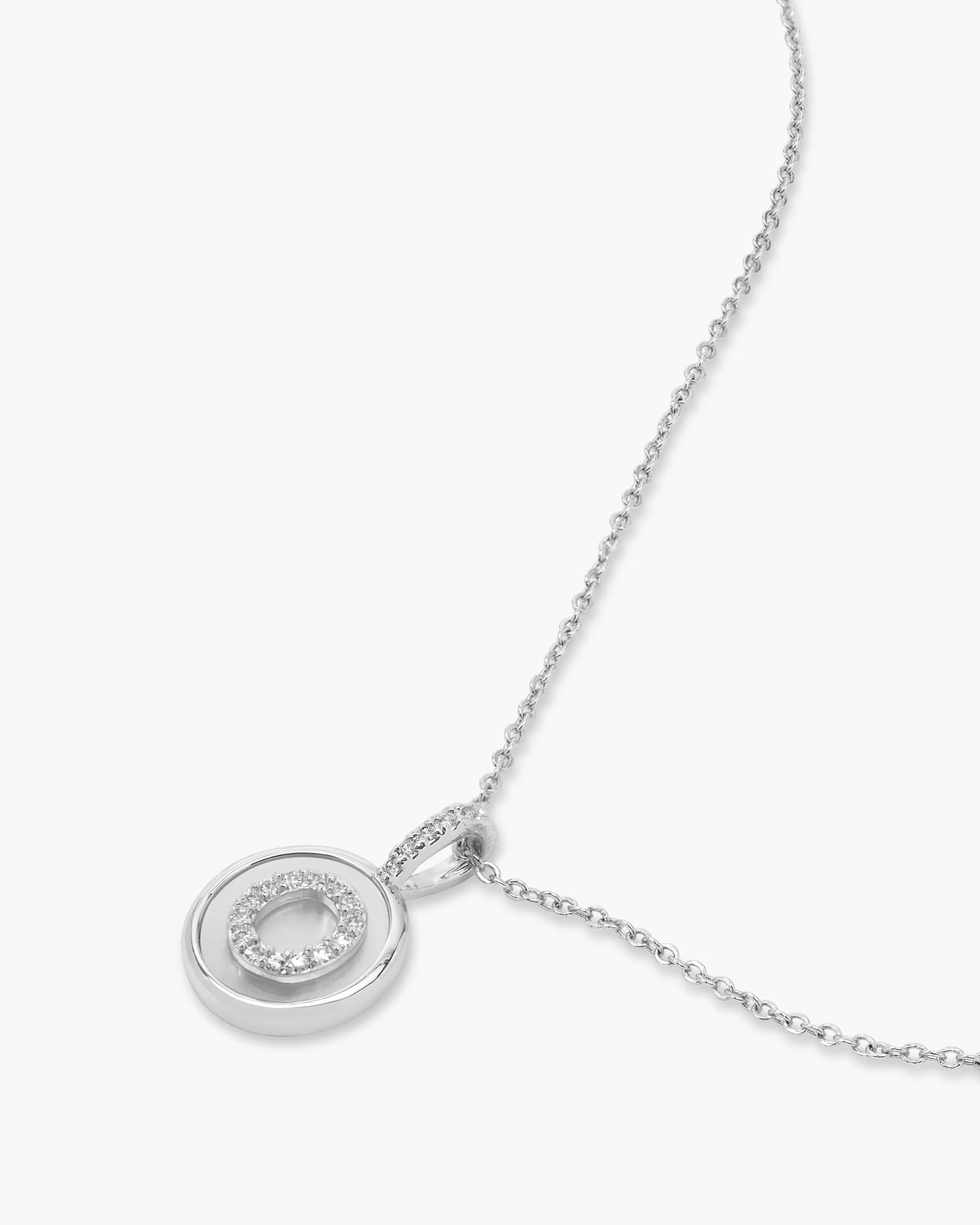 Love Letters Medallion Necklace 12mm - Silver|White Diamondettes - Image 42