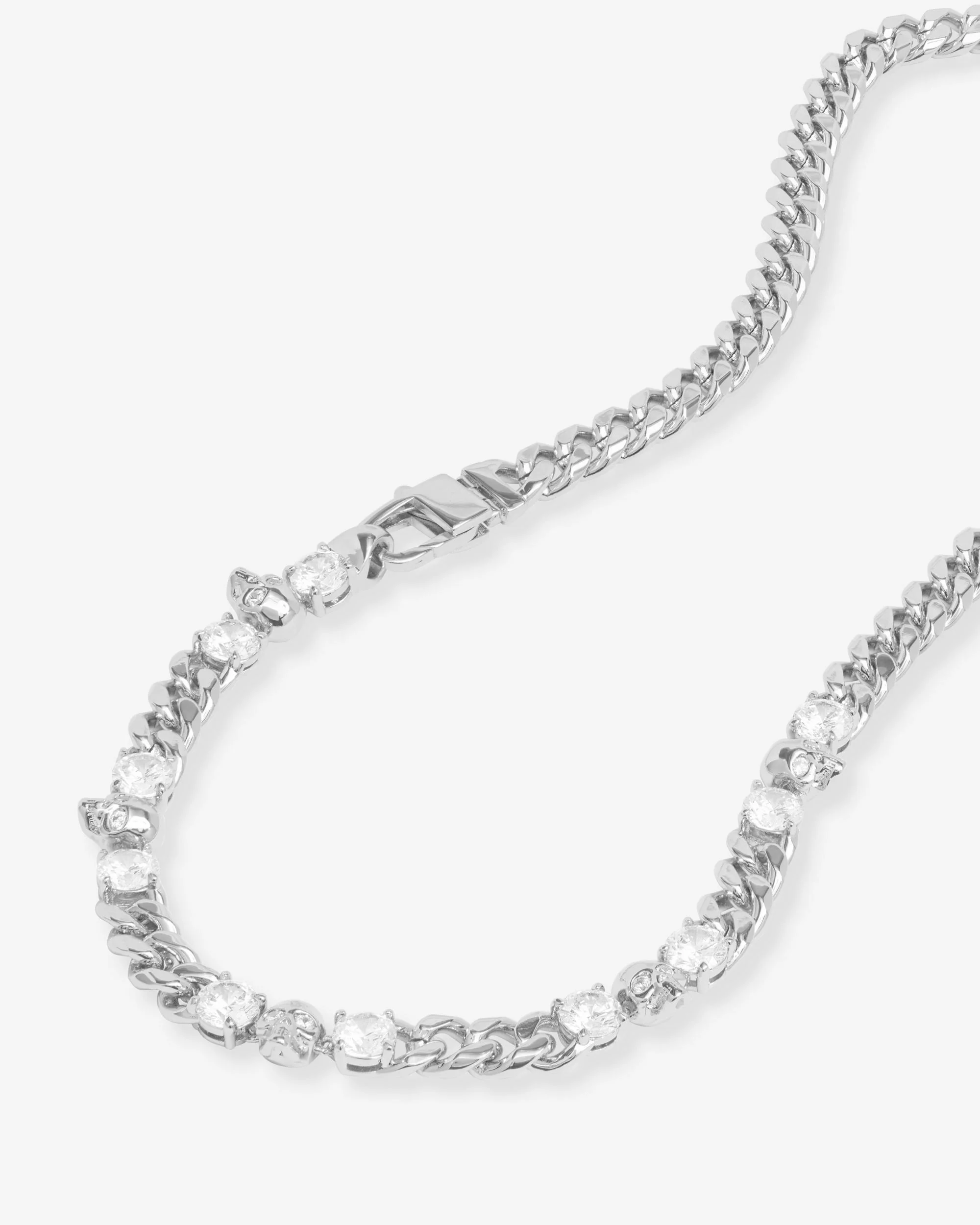 Ride or Die Cuban Chain Necklace 6.8mm - Silver|White Diamondettes - Image 4