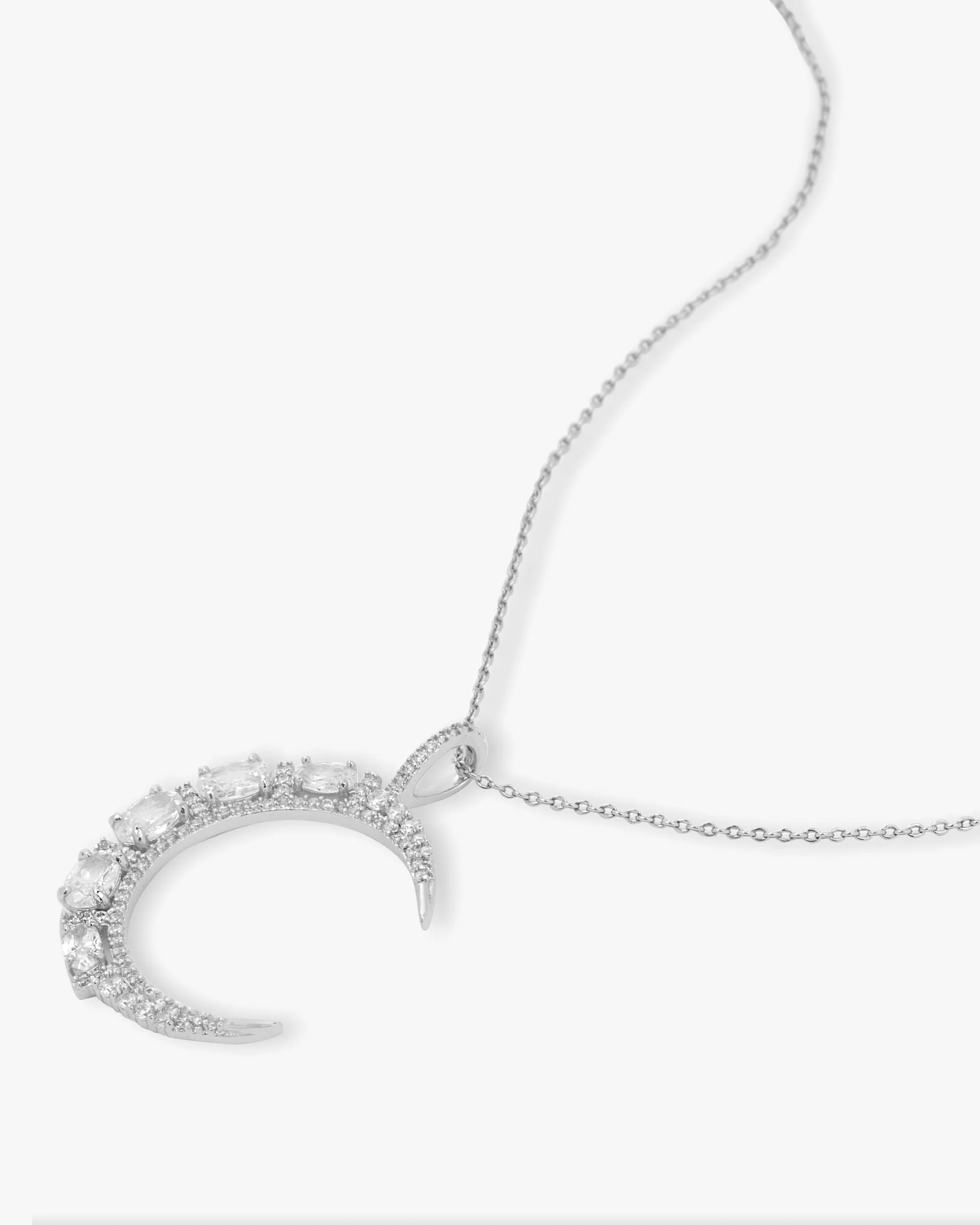 She's an Icon Moon Necklace - Silver|White Diamondettes - Image 3