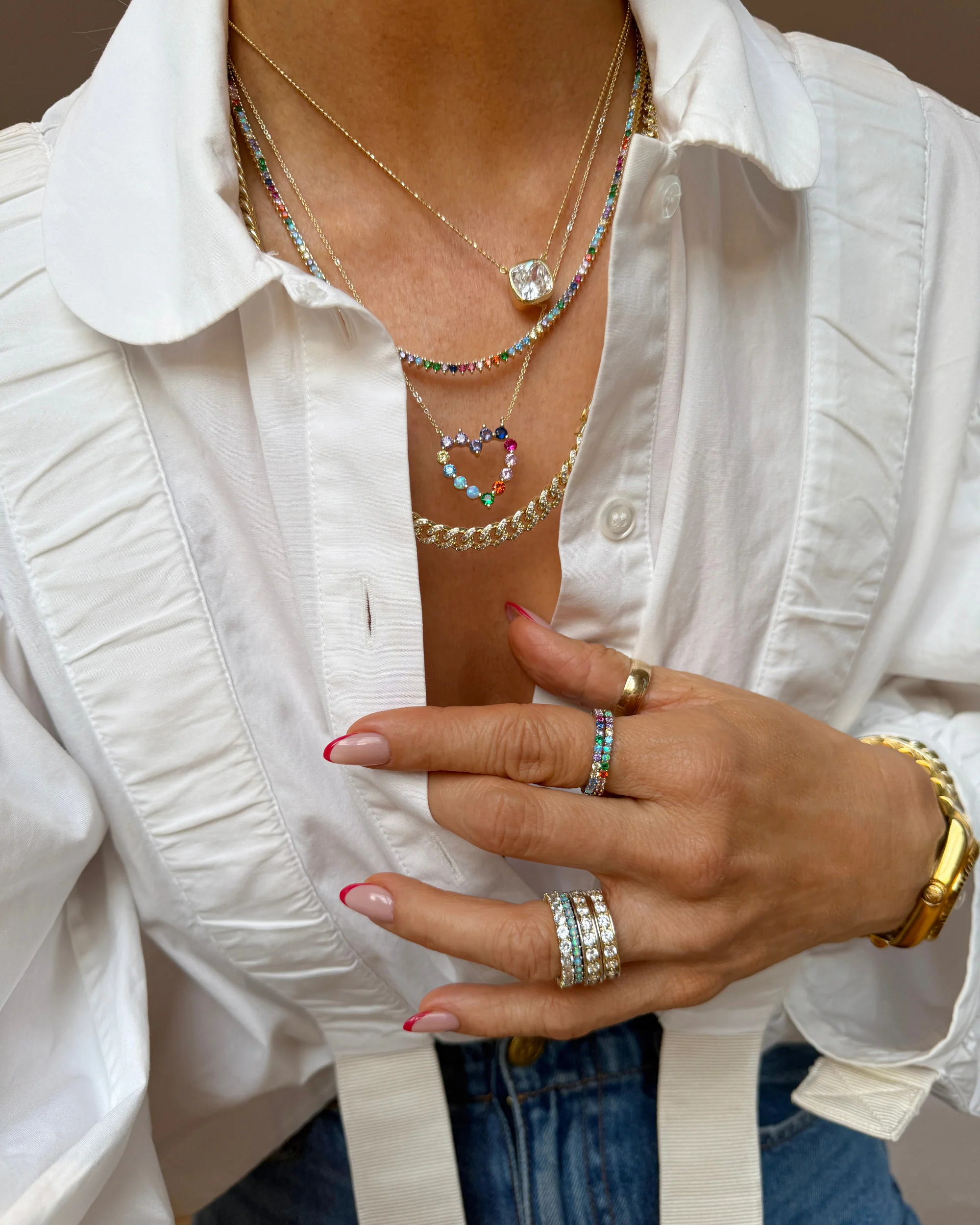 Not Your Basic Tennis Necklace 2mm - Gold|Multi Stone - Image 8