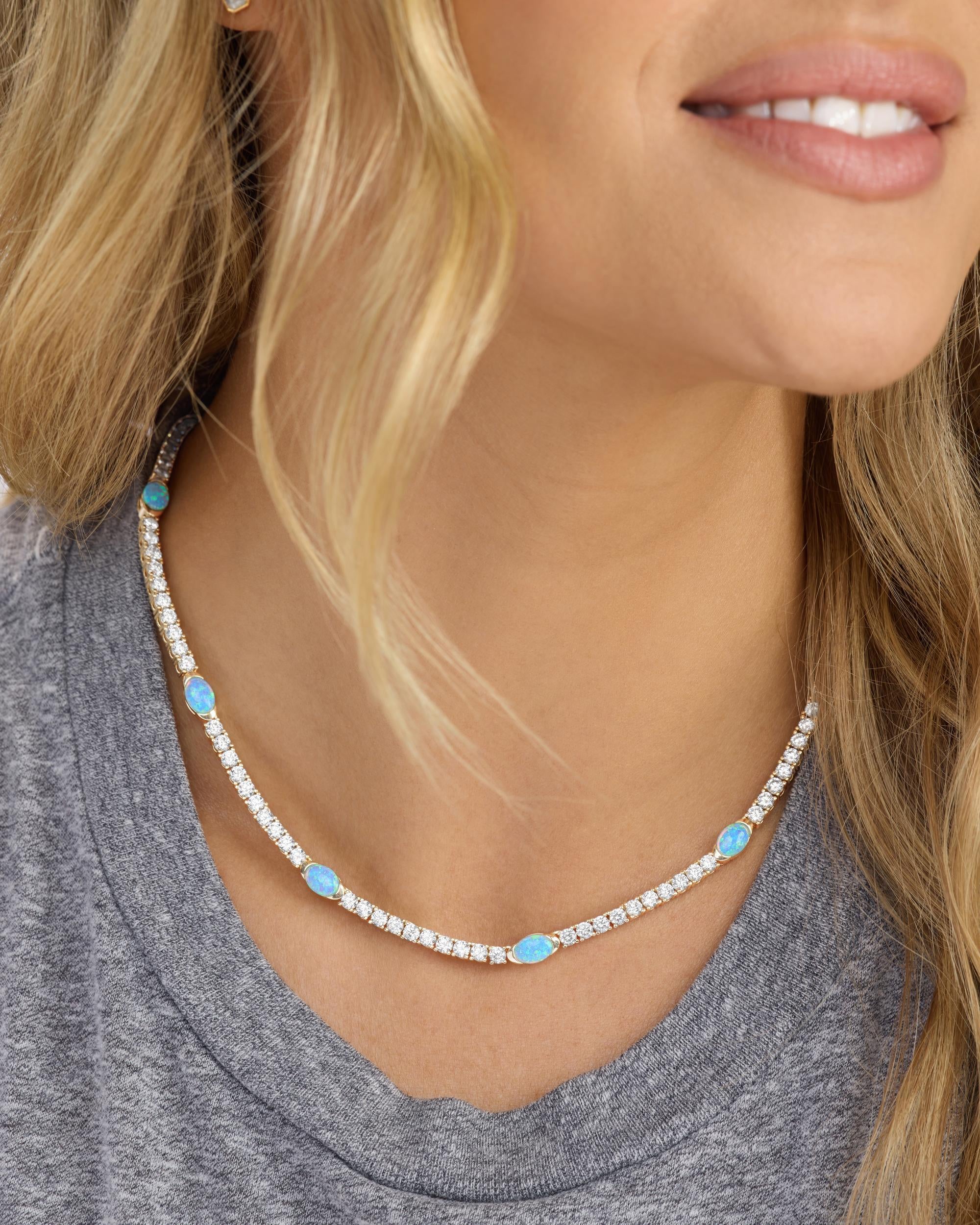 The Maven Tennis Necklace 3mm - Gold|Blue Opal - Image 5