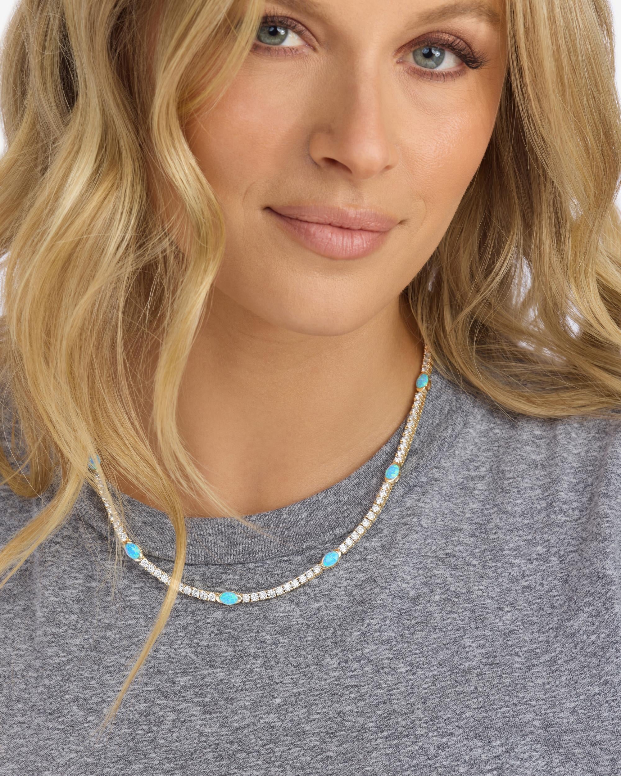 The Maven Tennis Necklace 3mm - Gold|Blue Opal - Image 6