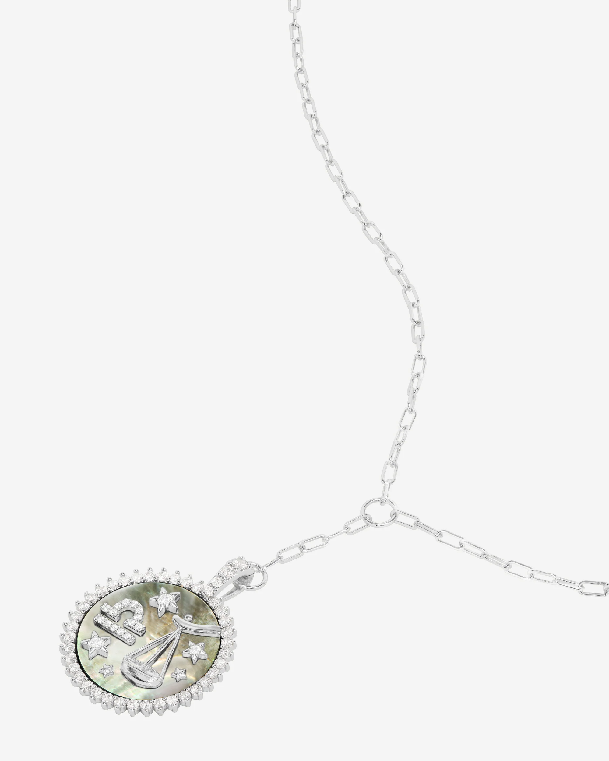 Zodiac Medallion Necklace - Silver|White Diamondettes - Image 31